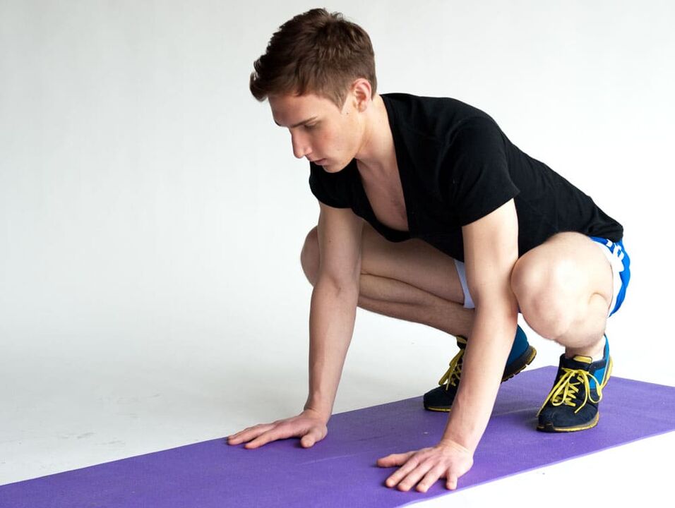 Frog exercise to work on the muscles of the male pelvis